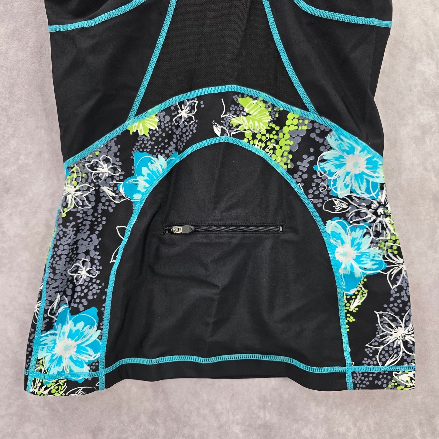 Danskin Black Floral Rash Guard Zip Swimwear Tankini Tank Top Medium M 10