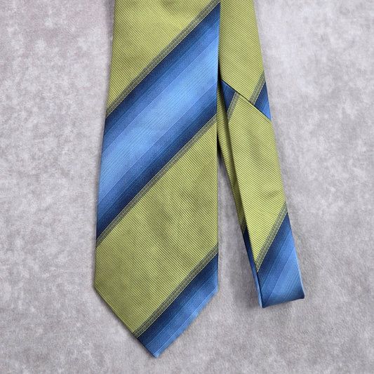 Kenneth Cole New York Green Blue Striped Silk Executive Neck Tie Men's