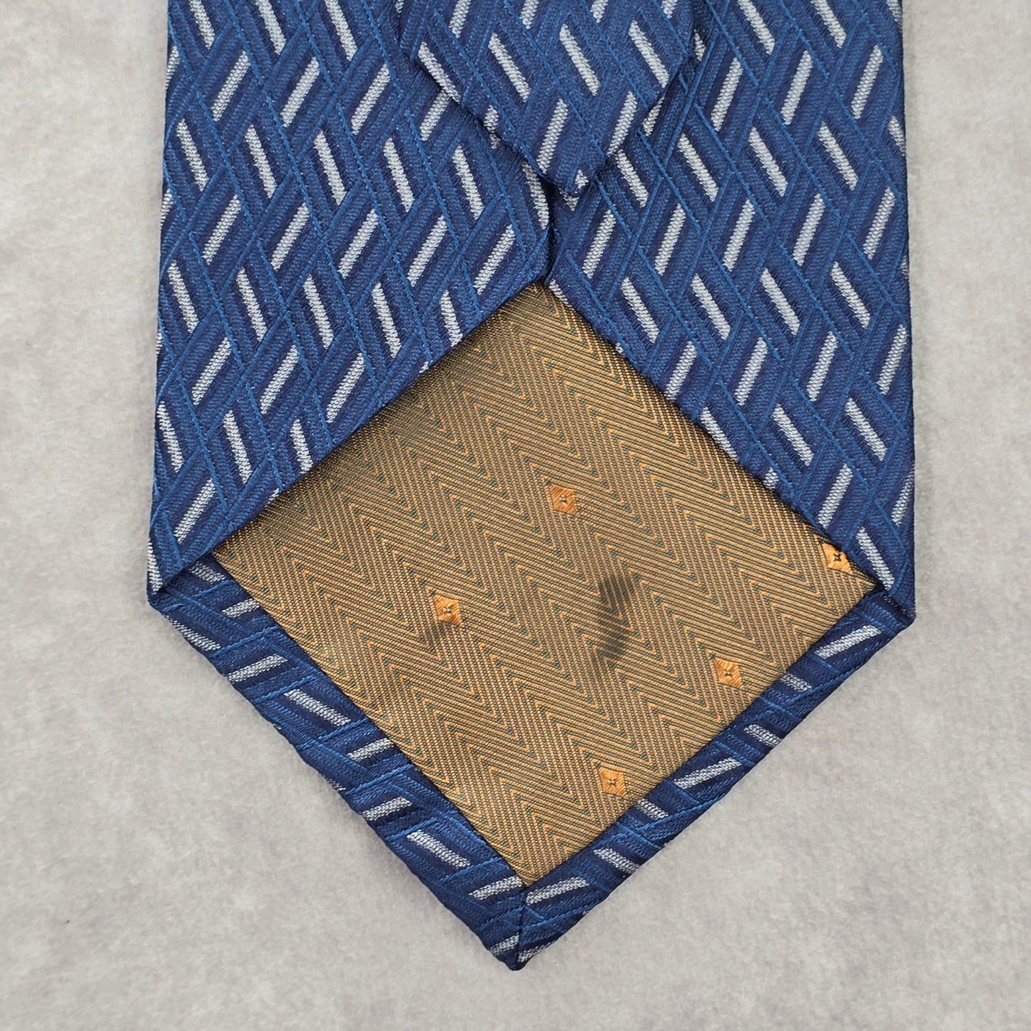 Nubio Blue Silver Diamond Stripe Geometric Silk Executive Neck Tie Men's