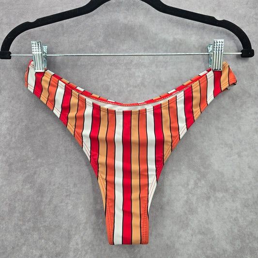 Zaful Orange White Stripe Thong Bikini Bottom Swimwear 6 Small