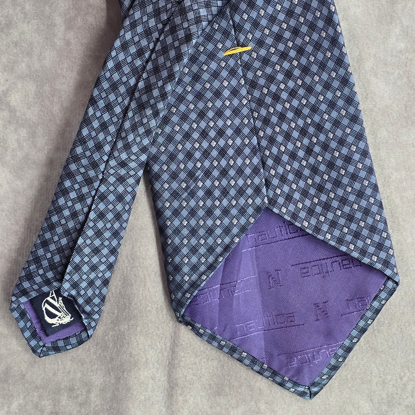 Nautica Blue Geometric Executive Diamond Plaid Stripe 100% Silk Men's Neck Tie