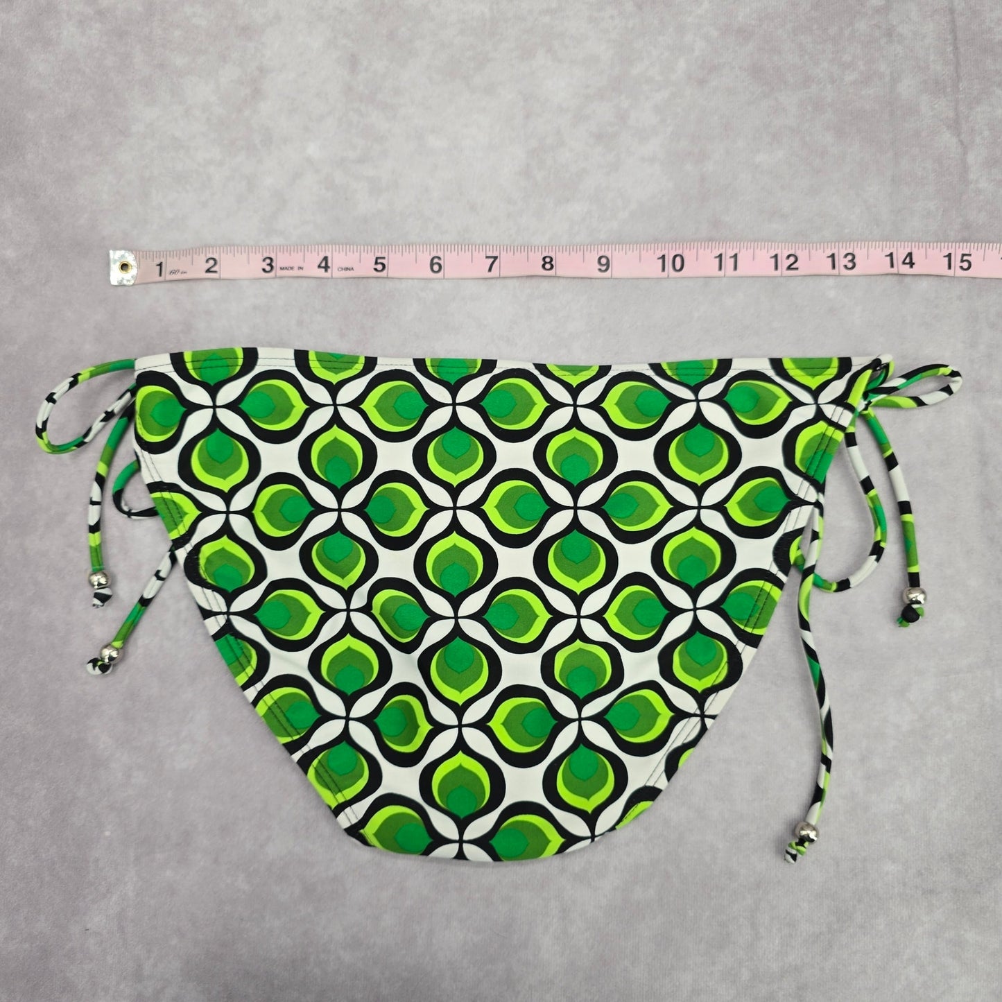 Ingear Green Black White Floral Geometric Tie Bikini Bottom Swimwear Medium