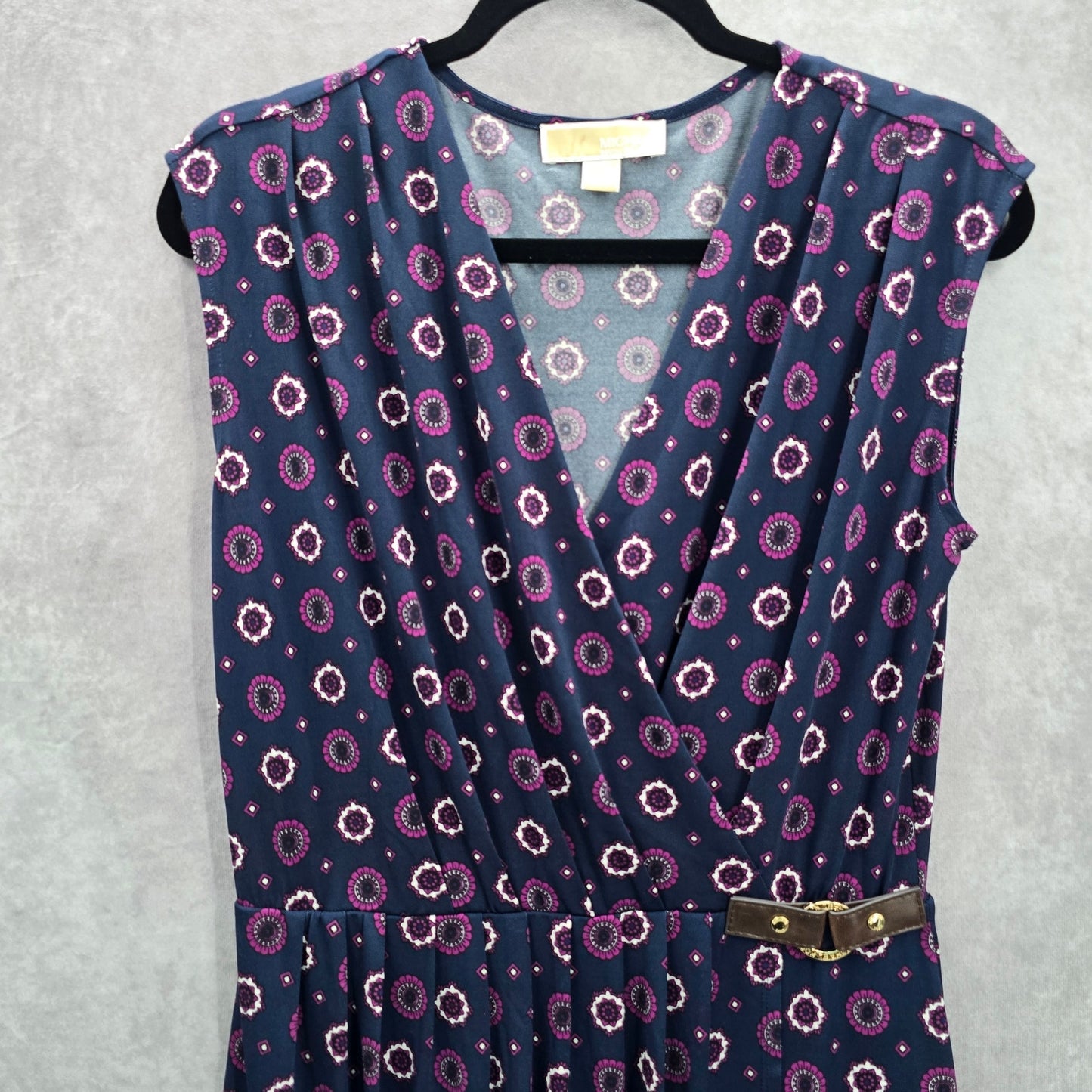 Michael Kors Purple Wrap Floral Sleeveless Knee Length Buckle Dress Medium