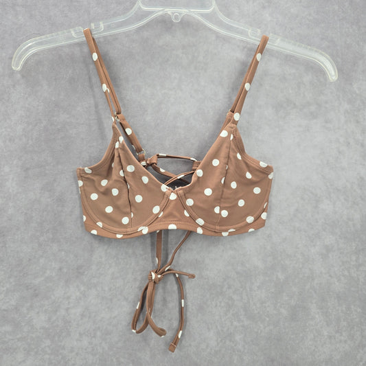 Time and Tru Brown Polka Dots Padded Adjustable Strap Bikini Top Swimwear Small