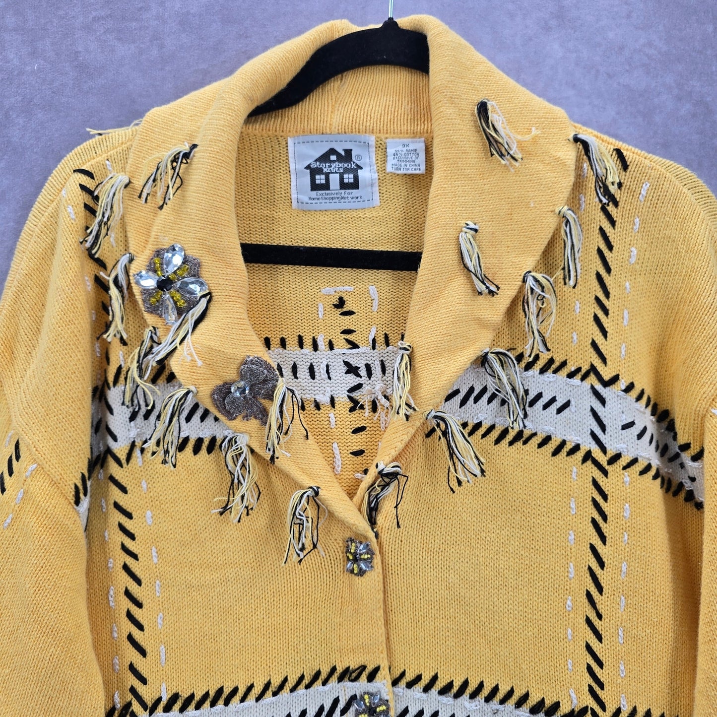 Storybook Knits Yellow Tassel Western Vintage Rhinestone Cotton Coat Jacket 3X
