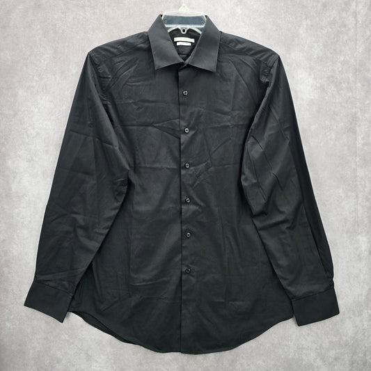 Van Heusen Black Fitted Button Down Long Sleeve Mens Preppy Work Shirt Large