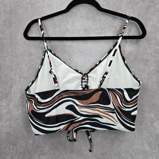 Shein Black Brown Striped Bikini Top Padded Adjustable Strap Swimwear 2XL