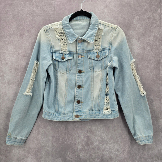 Blue Wash Raw Jeans Denim Distress Button Jacket Small