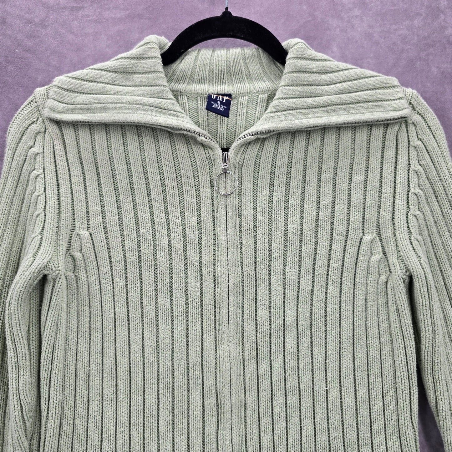Gap Green Ribbed Long Sleeve Cotton Zip Collar Cardigan Sweater Small