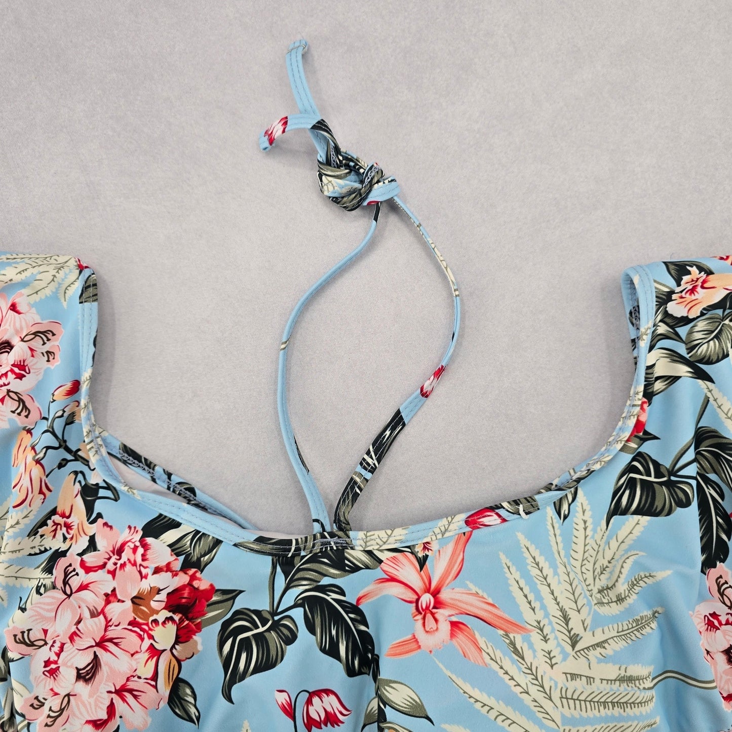 Blue Floral Bra Halter Cold Shoulder Beach Boho Bikini Bralette Swim Top S Small