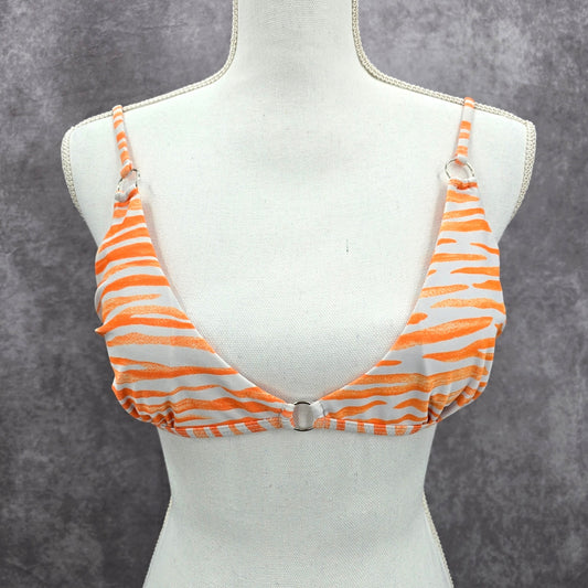 Shein Orange White Stripe Triangle String Adjustable Bikini Top Swimwear Medium