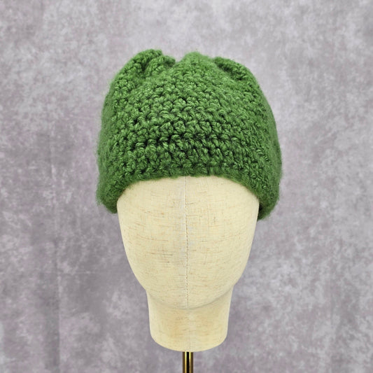 Green Crochet Knit Bucket Cap Hat Fun Vintage Y2K Funky Beanie