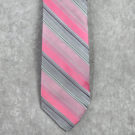 Calvin Klein Pink Gray Stripe 100% Silk Men's Neck Tie NWOT