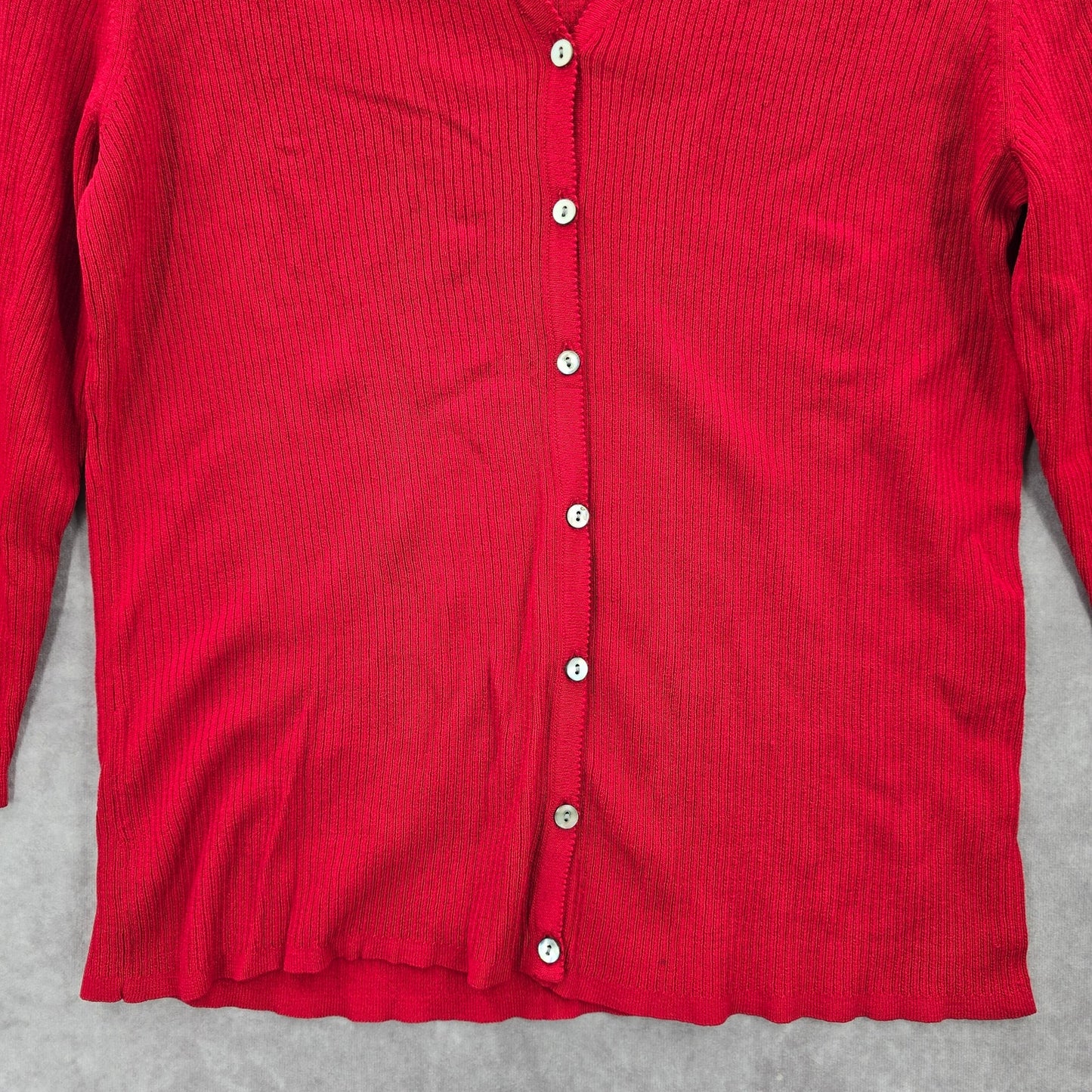 Petite Sophisticate Red Button Ribbed Cardigan Sweater Y2K Top Medium