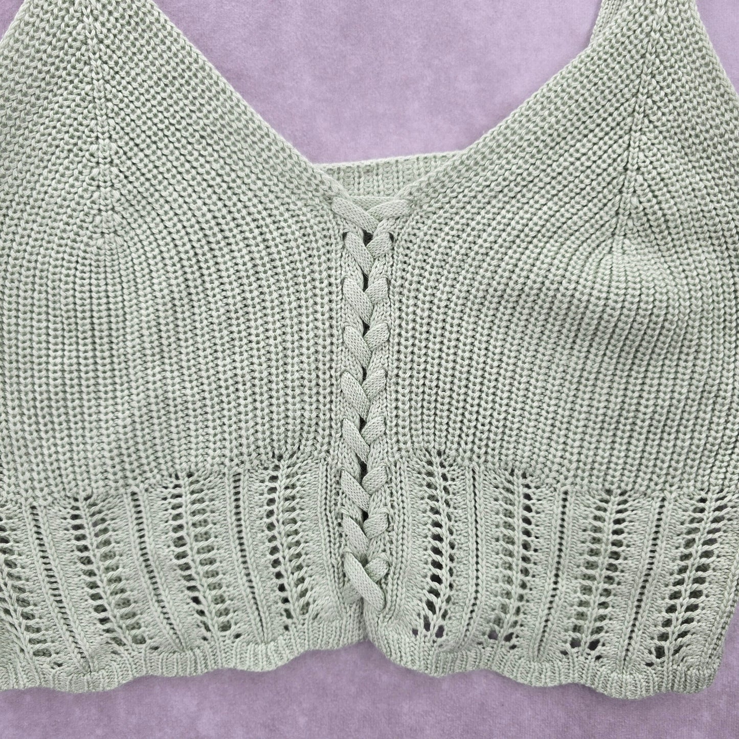 Green Crochet Knit Boho Sleeveless Cropped Tank Vintage Y2K Top S Small