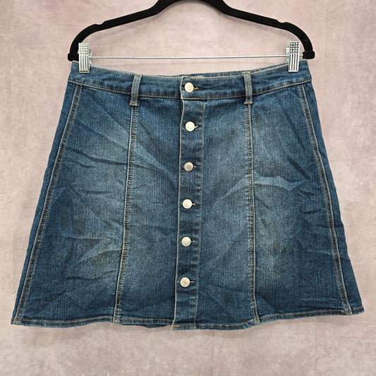 Mossimo Blue Denim Jeans Short Mini Button Flare Knee Length Skirt Size 14