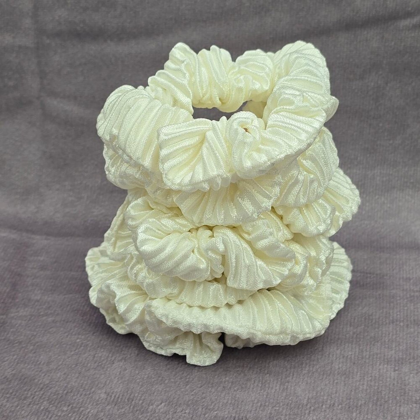 White Ivory Pleat Scrunch Hair Tie Elastic Accessories Scrunchie Handmade SB3