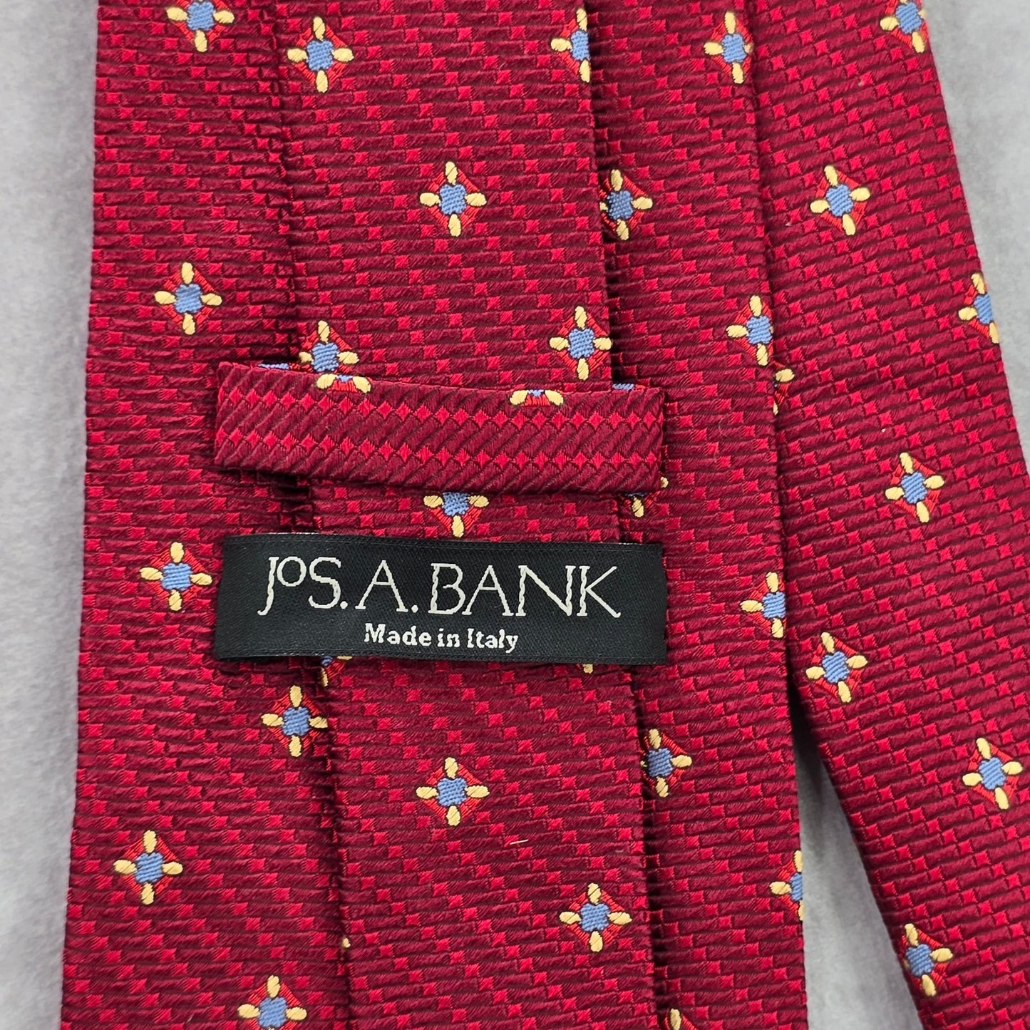 Jos. A. Bank Red Blue Floral Weave Geometric Silk Executive Italy Neck Tie Men's