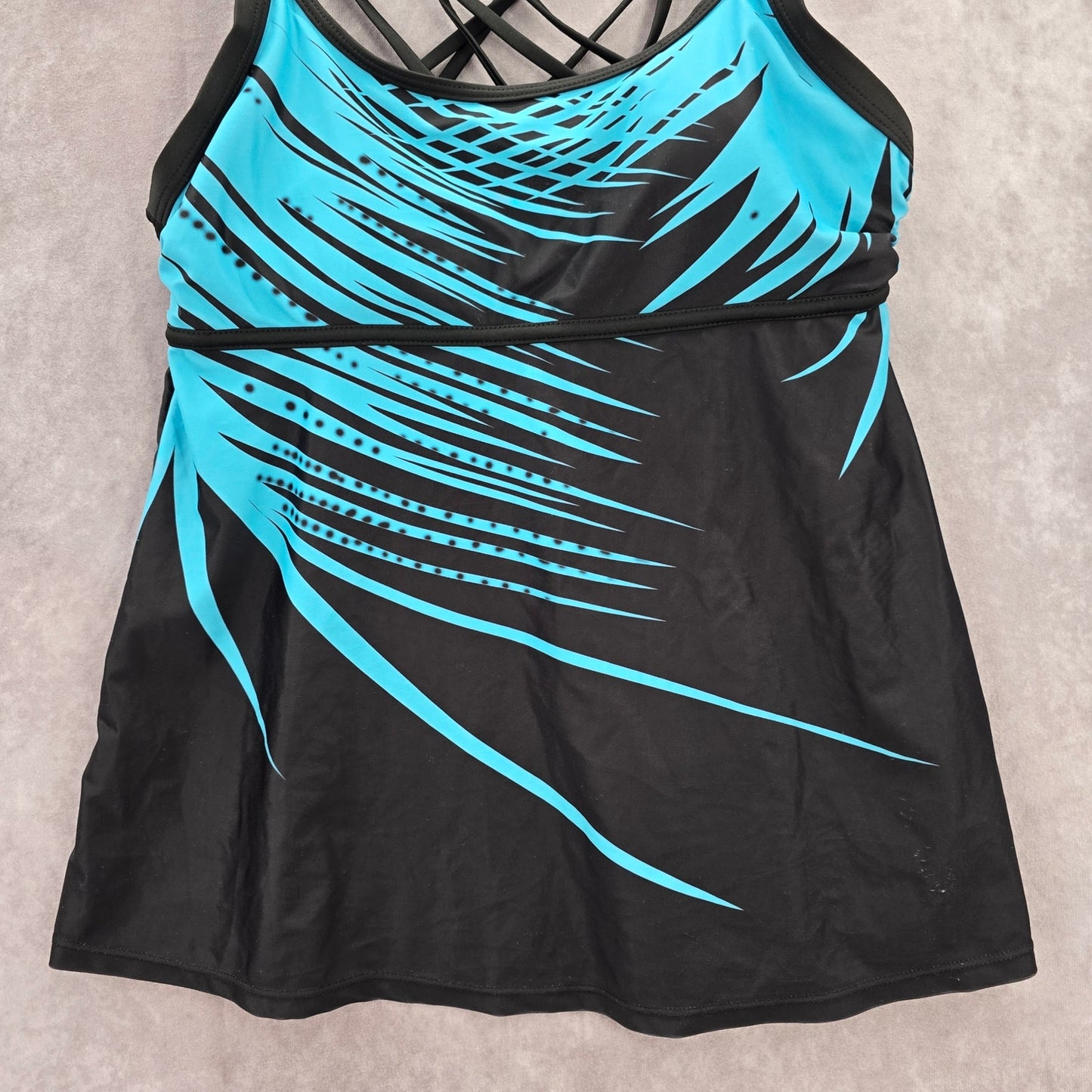 Black Blue Leaf Padded Straps Swimwear Tankini Tank Top Medium M