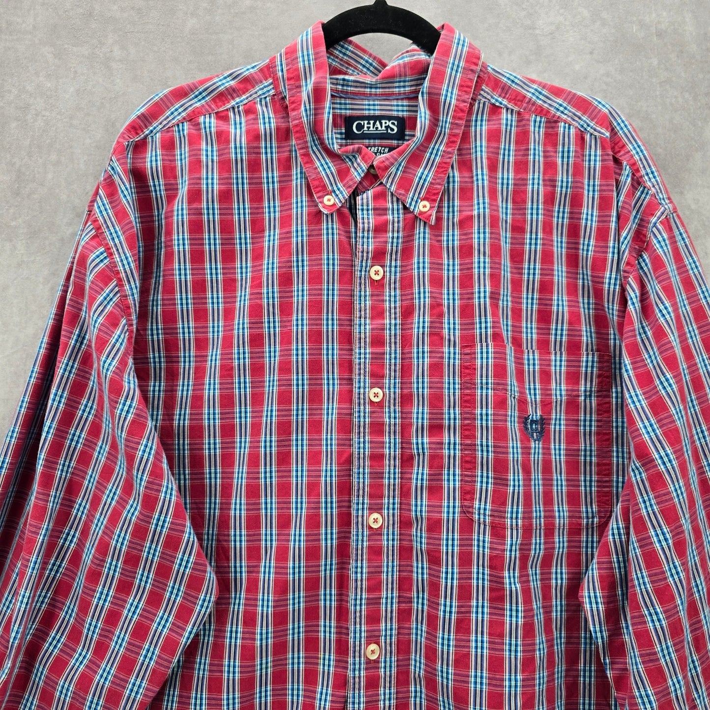 Chaps Red Blue Plaid Long Sleeve Button Down Cotton Mens Shirt Plus 2XL