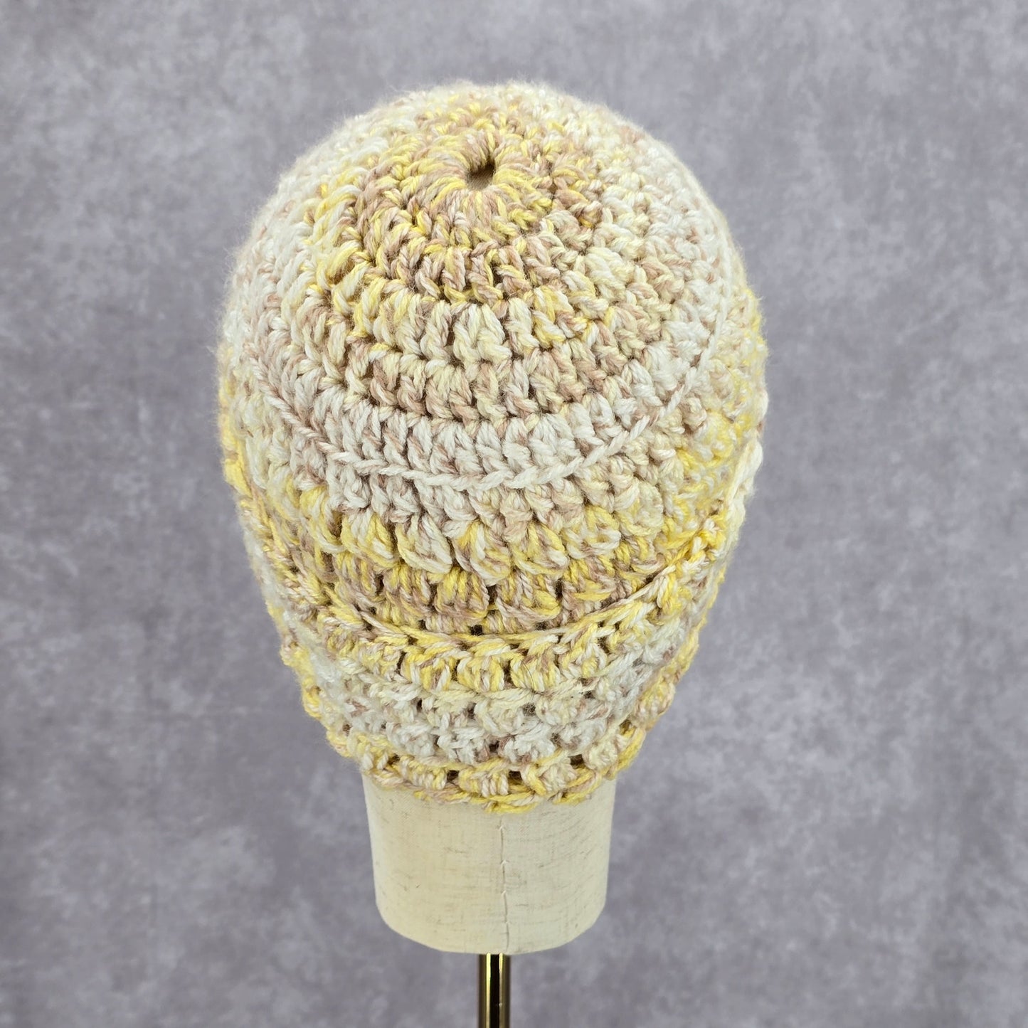 Yellow Cream Cable Knit Vintage Y2k Funky Beanie Crochet Hat