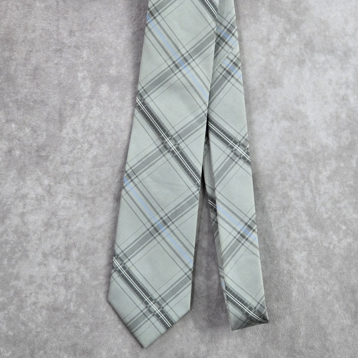 Calvin Klein Grey Striped Plaid Tartan Executive Polyester Silk Neck Tie Men's