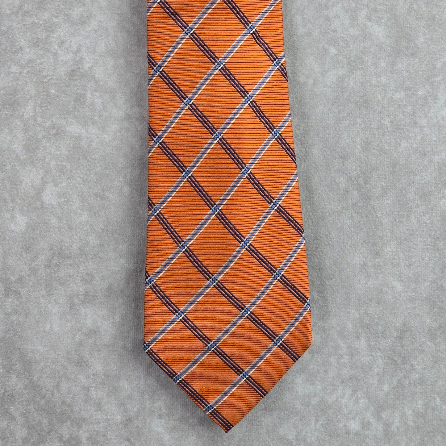 Chaps Orange Blue Plaid Tartan Stripe 100% Silk Handmade Men's Neck Tie NWOT