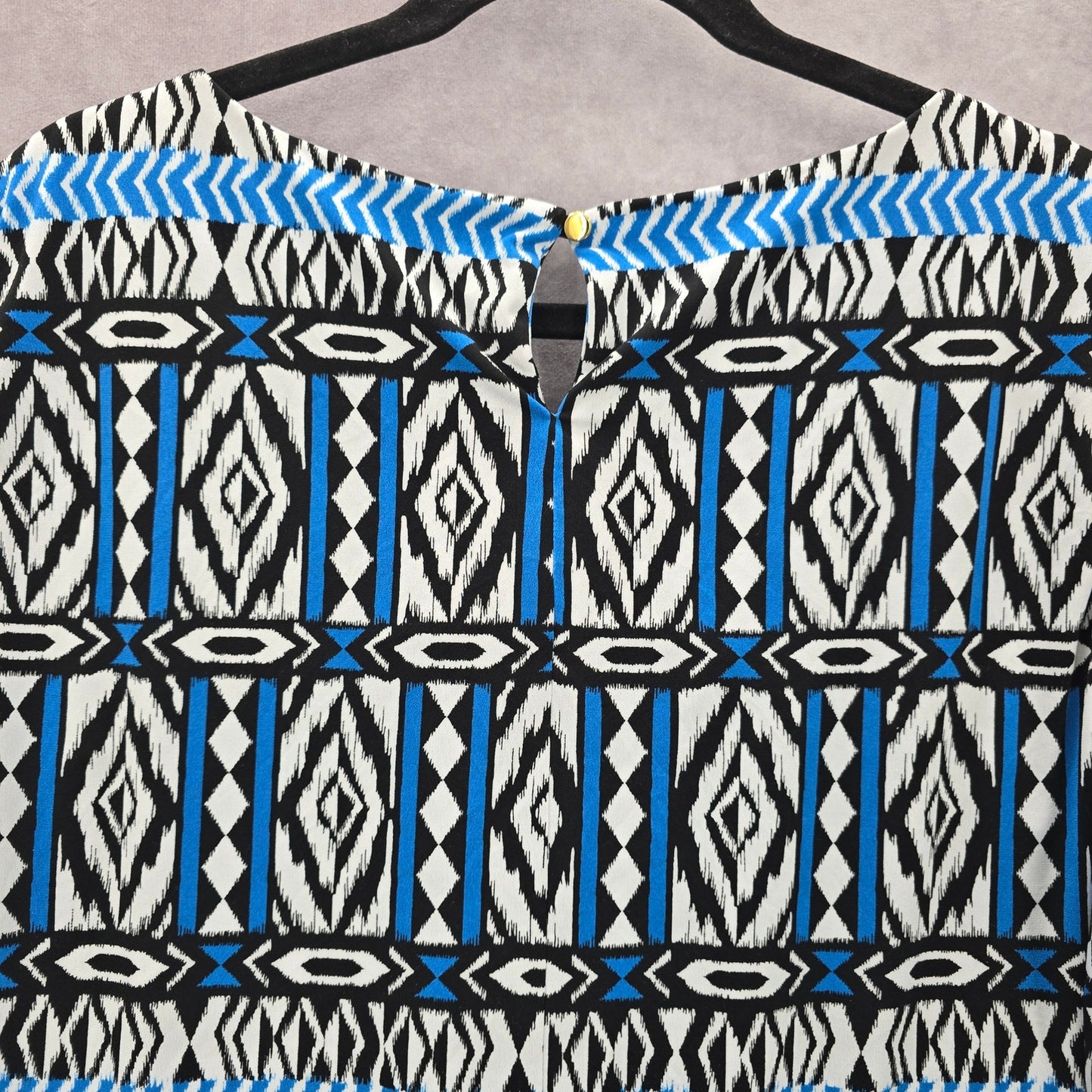 Calvin Klein Blue Black Print Sleeveless Pleated Stretch Top Blouse Plus 2XL
