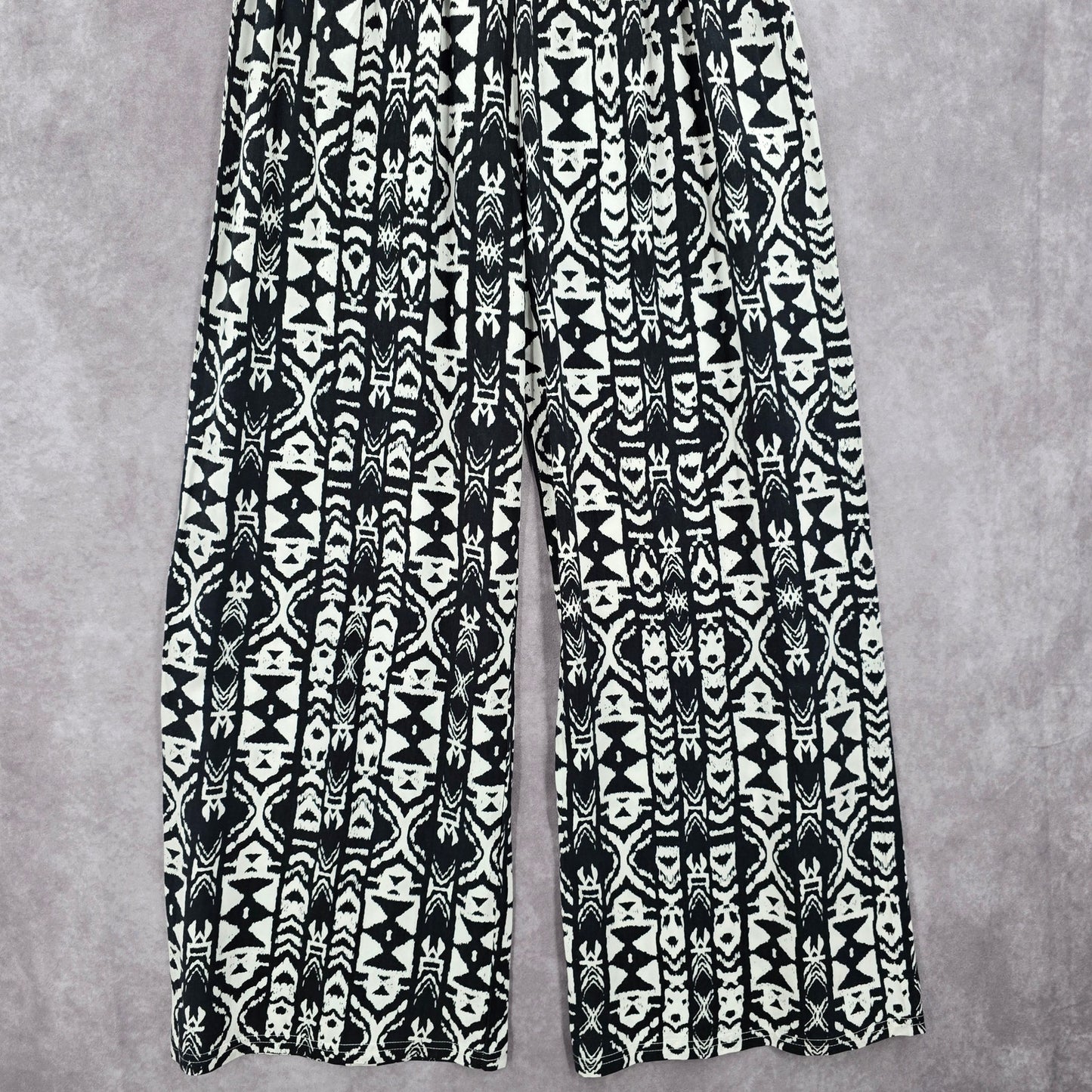 Black White Wide Leg Pullon Boho Beach Funky Print Bottoms Pants Medium