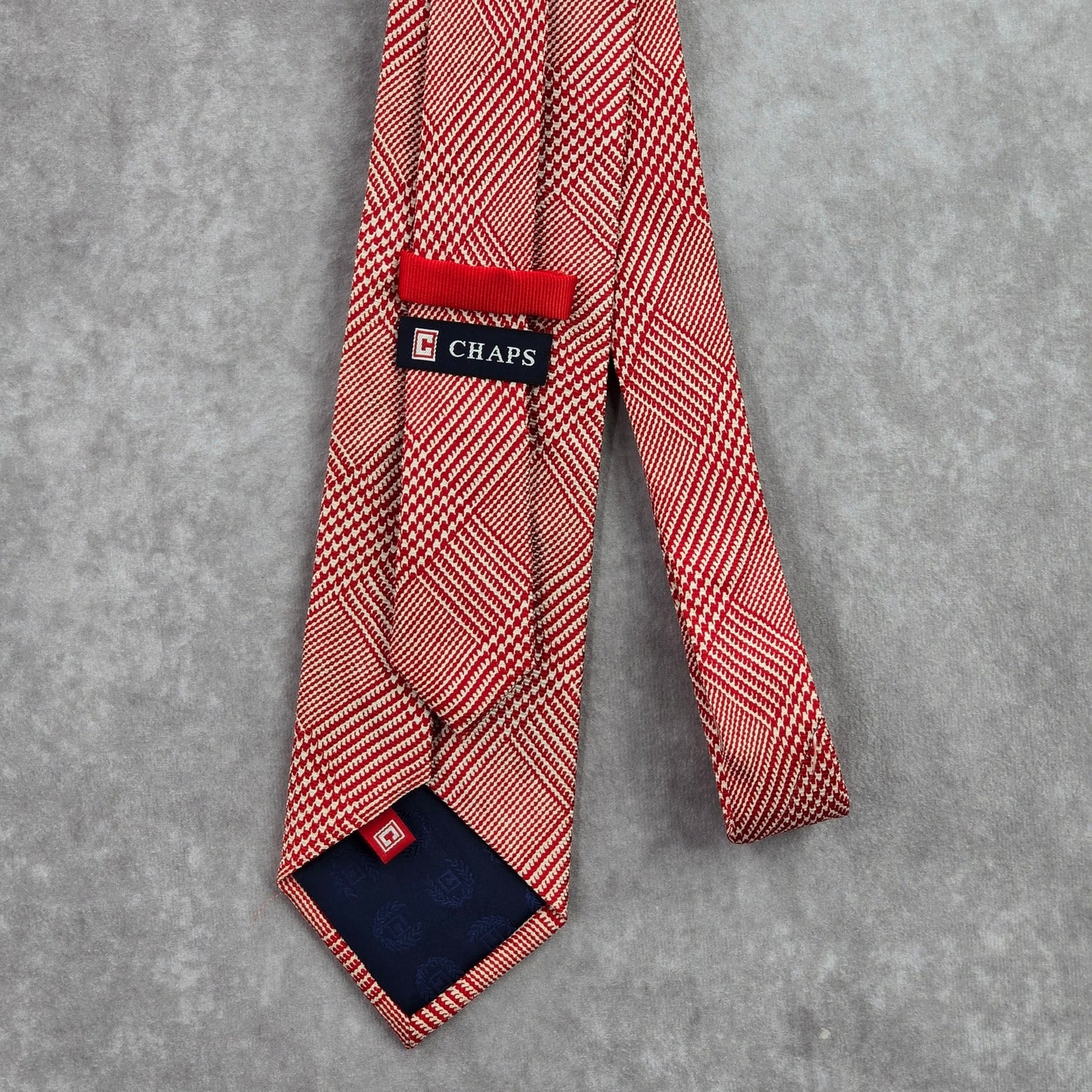 Chaps Red White Stripe Executive Geometric Plaid Tartan 100% Silk Men's Neck Tie