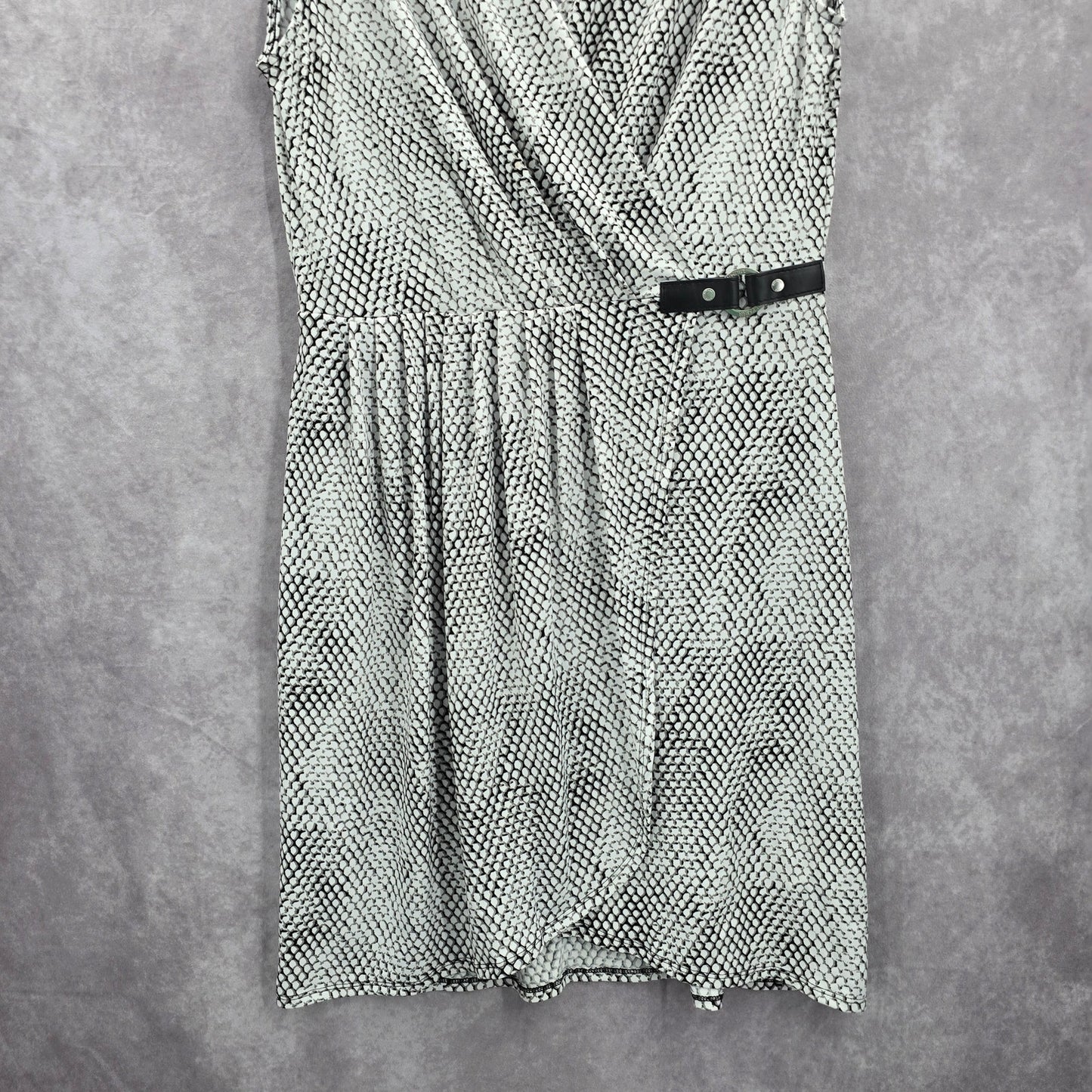 Michael Kors Black White Wrap Midi Knee Length Short Sleeve Dress Large