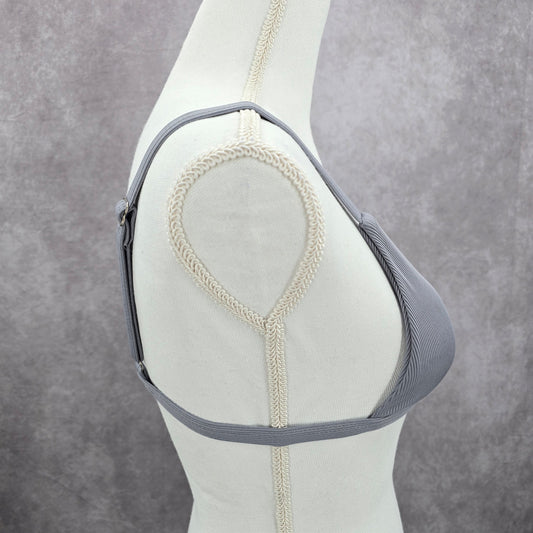 Gray Ribbed Triangle Adjustable Hook Bikini Top Swimwear Medium