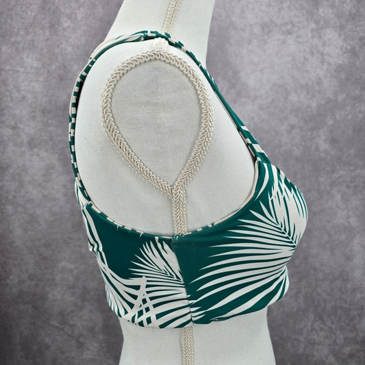 Green White Tropical Leaf Cutout Padded Bikini Top Swimwear Medium