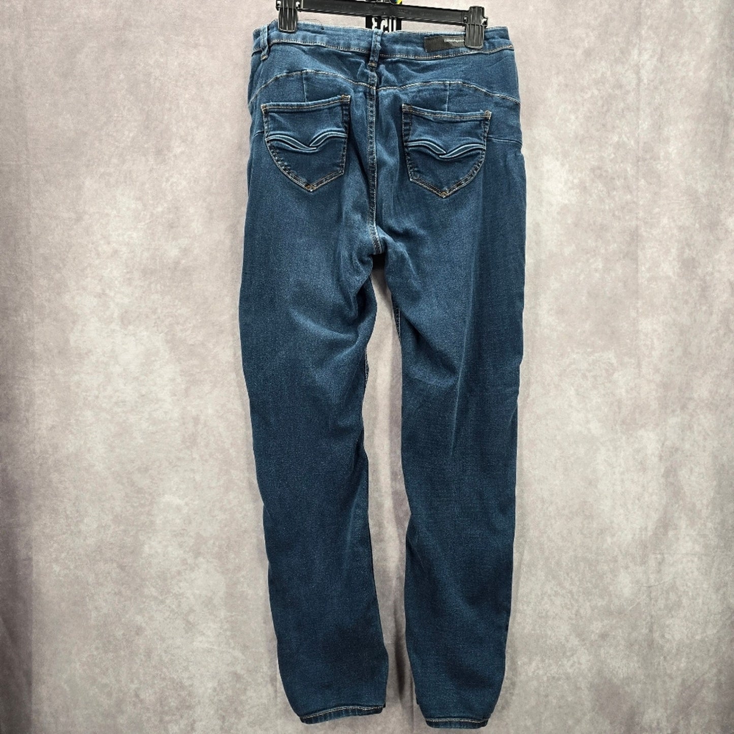 053. Rue21 Twentyone Black Blue Denim Pants Straight Stretch Skinny Jeans 13/14R