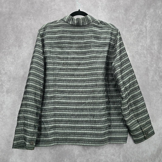 Easy Spirit Gray Stripe Button Metallic Long Sleeve Coat Jacket Large