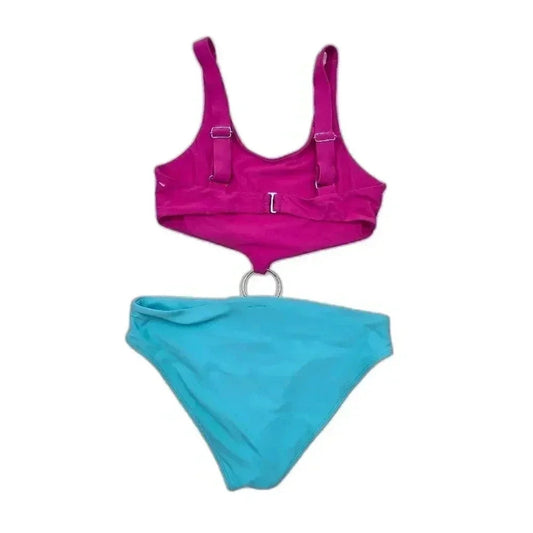 3GN Pink Blue One Piece Cutout Bathing Suit Silver Circle Swimwear Medium