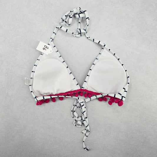 White Stripe Boho Pink Halter Tie Swim Sports Bra Beach Bikini Top M Medium