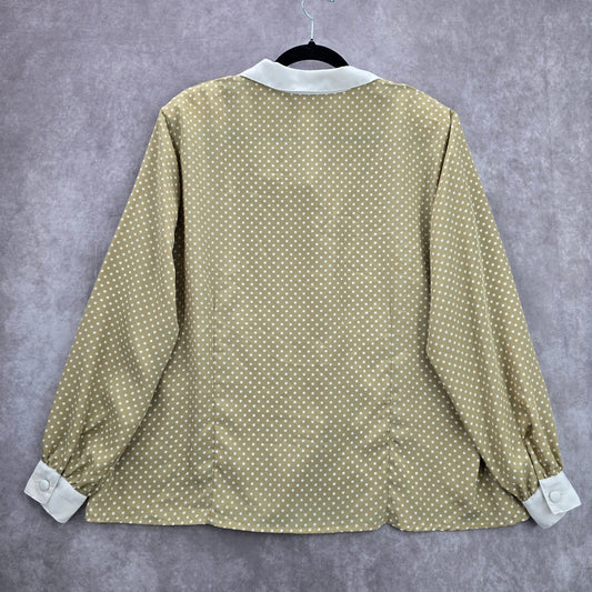 Notations Cream Tan White Polka Dot Button Retro Padded Top Blouse Plus 18W