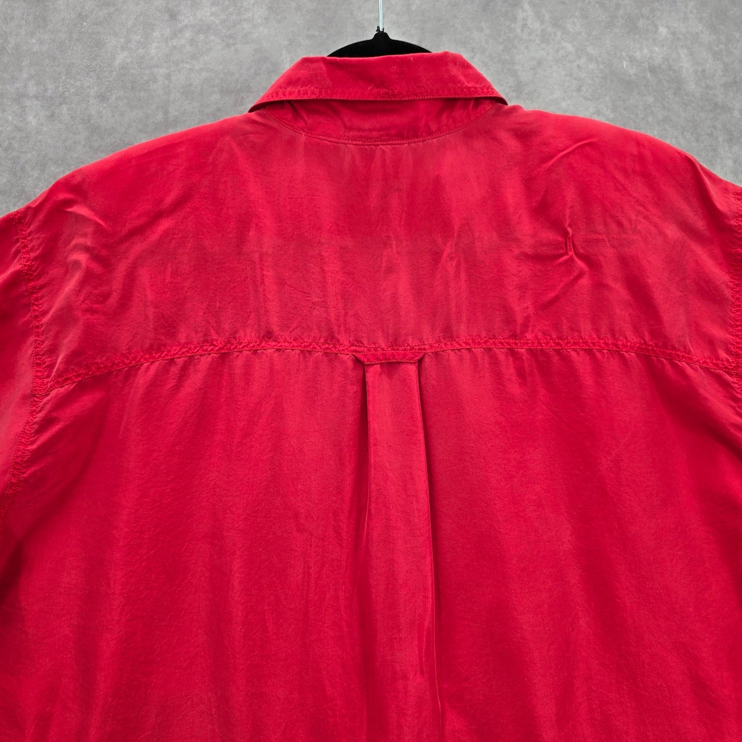 Backroad Blues Red Button Short Sleeve Vintage Retro Silk Top Shirt Plus 20W