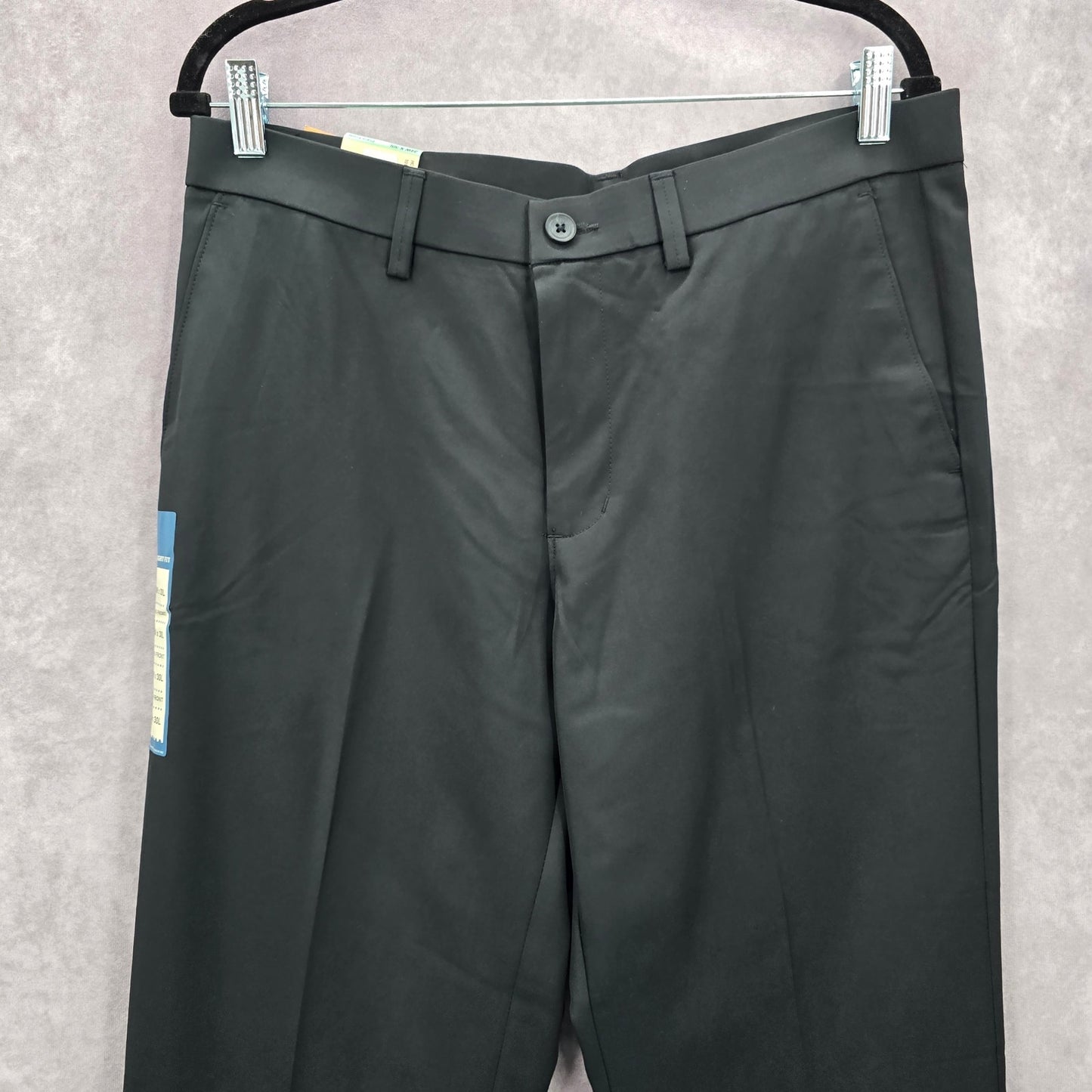 Haggar Black Performance Microfiber Slacks Dress Pant Plain Straight Fit 34Wx30L