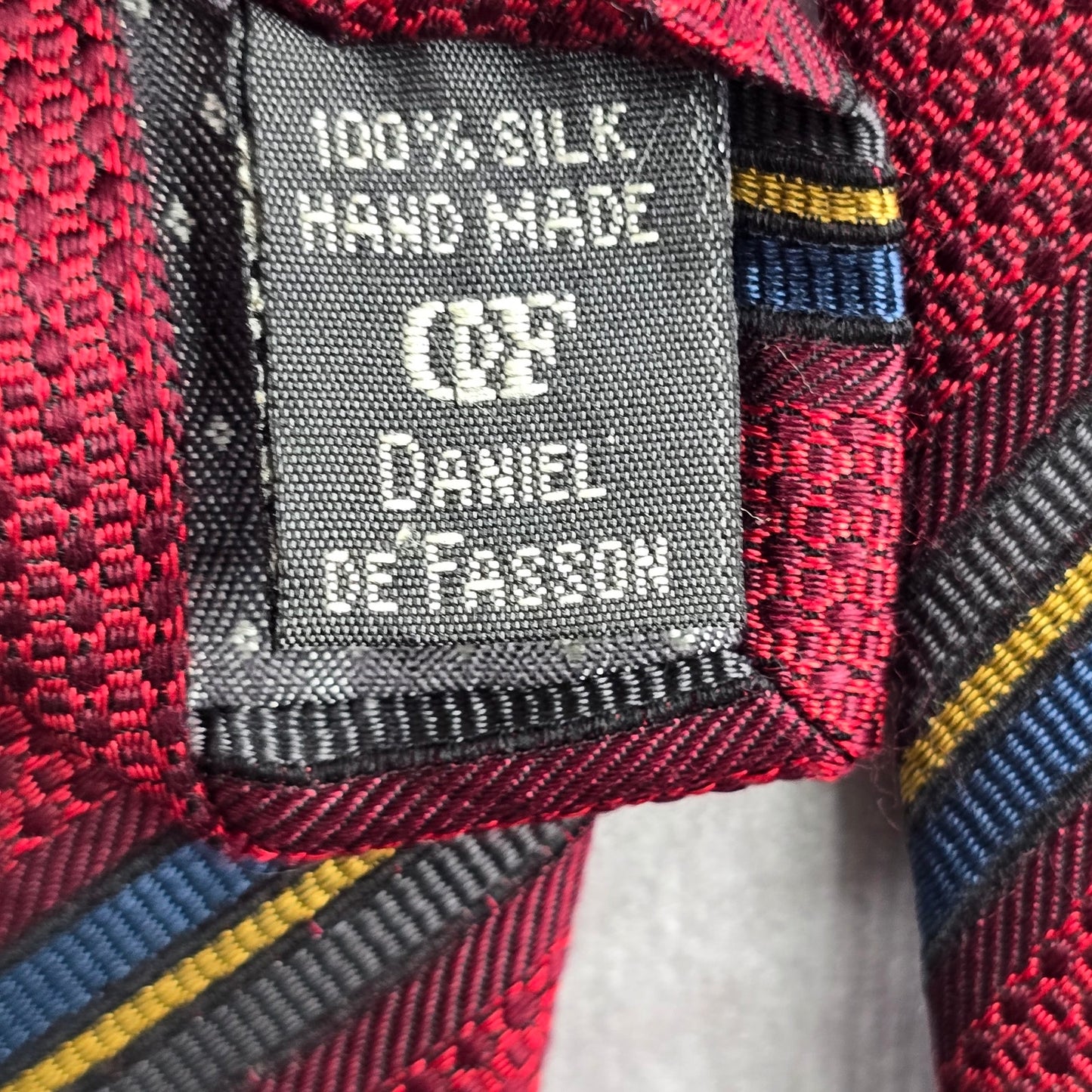 Daniel De Fasson Studio Red Blue Stripe Plaid 100% Silk Men's Neck Tie NWOT