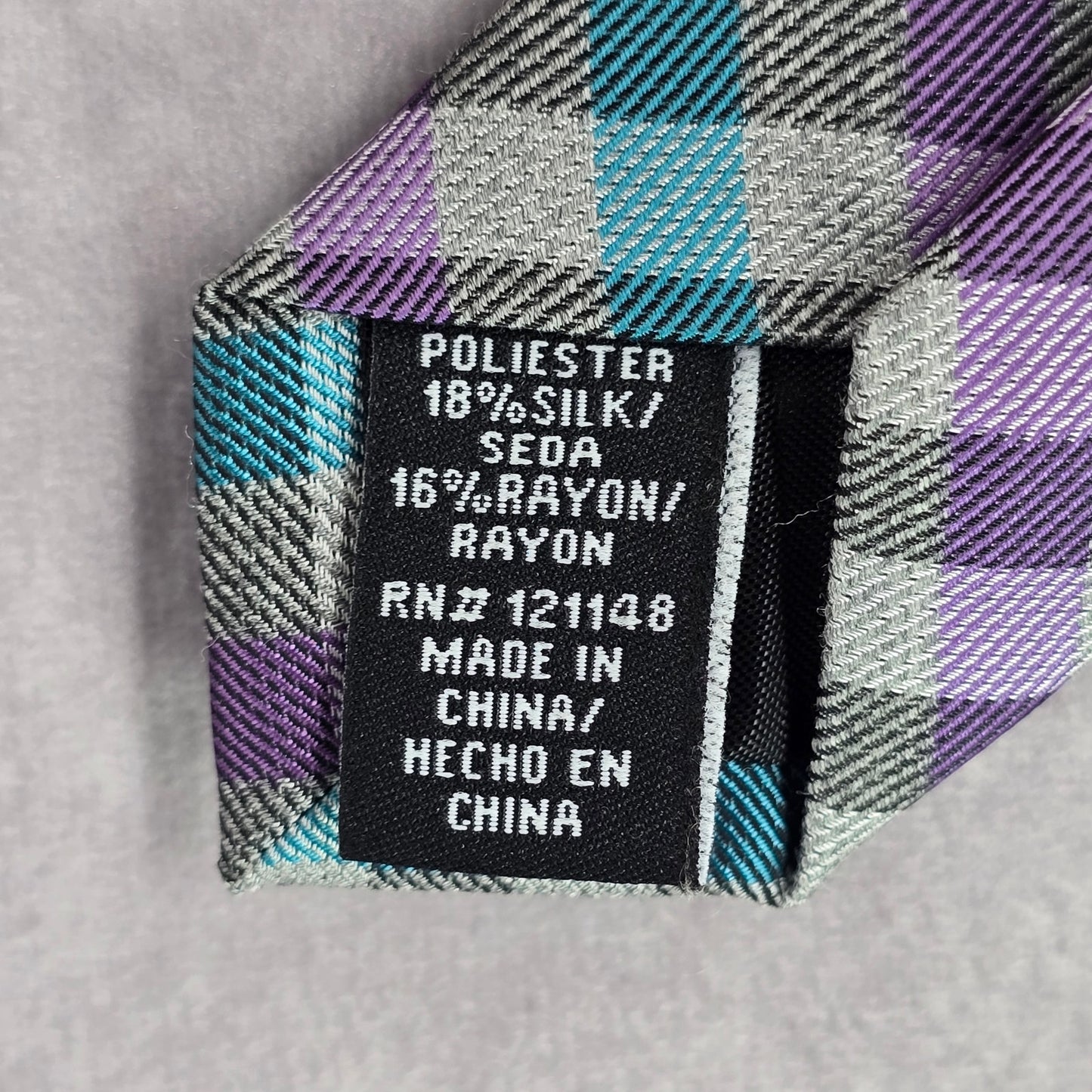 JF J. Ferrar Gray Purple Blue Plaid Tartan Checker Men's Neck Tie NWOT