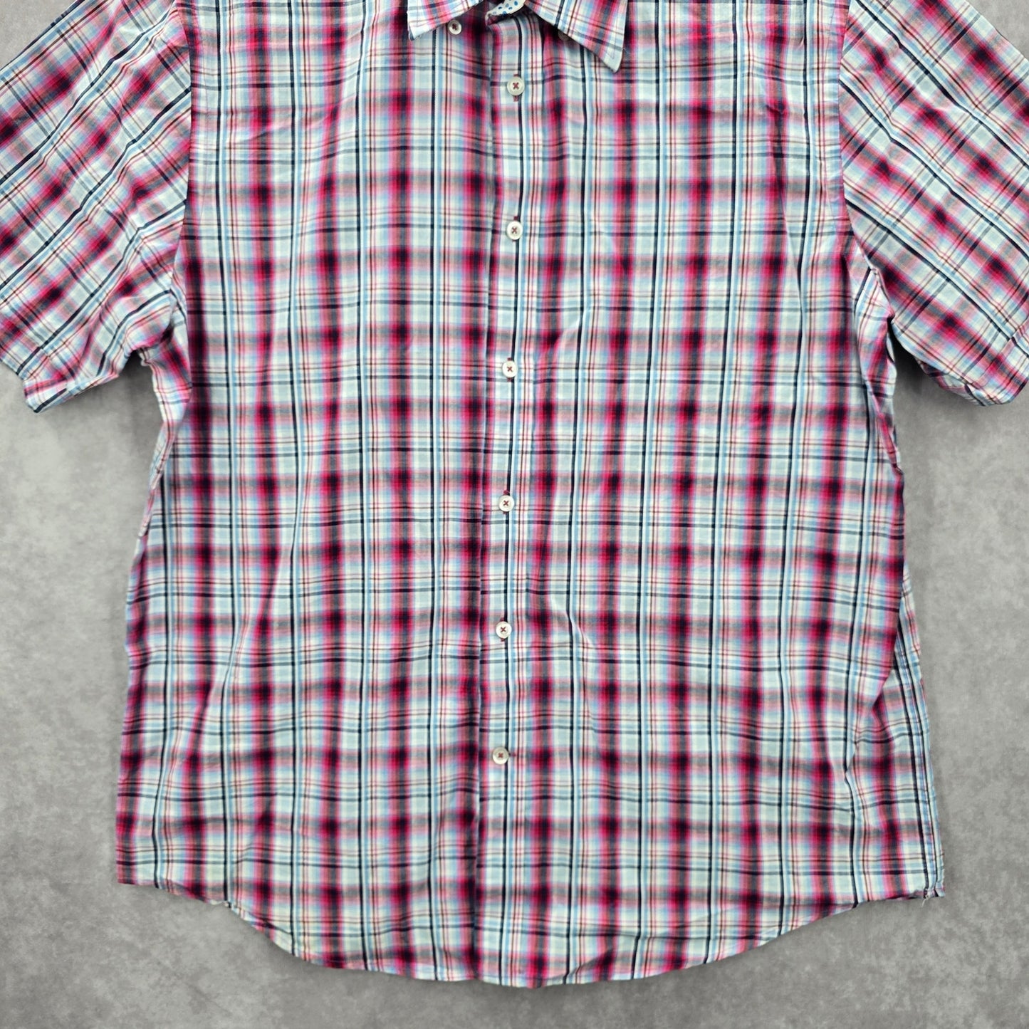 Report Collection Red Plaid Stripe Button Down Short Sleeve Work Casual Shirt XL