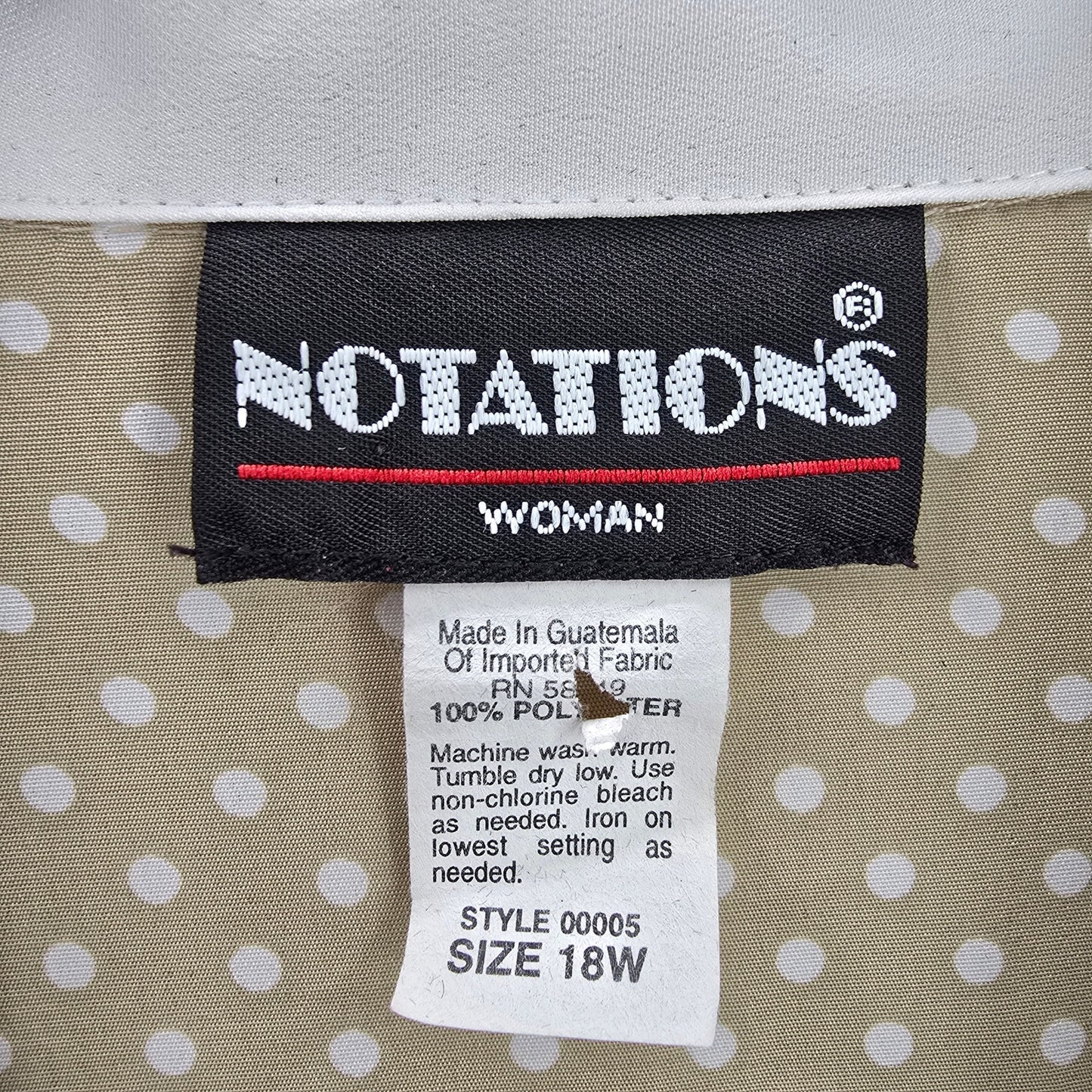 Notations Cream Tan White Polka Dot Button Retro Padded Top Blouse Plus 18W