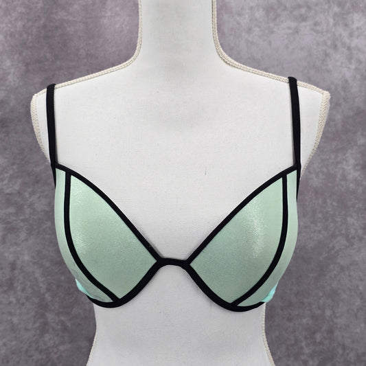 Victoria's Secret Blue Black Silver Retro Padded Bikini Top Swimwear 34DD