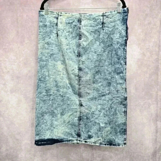 Nicole Premium Jeans Denim Skirt Midi Button Stretch Zipper Slit Y2K Plus 15/16