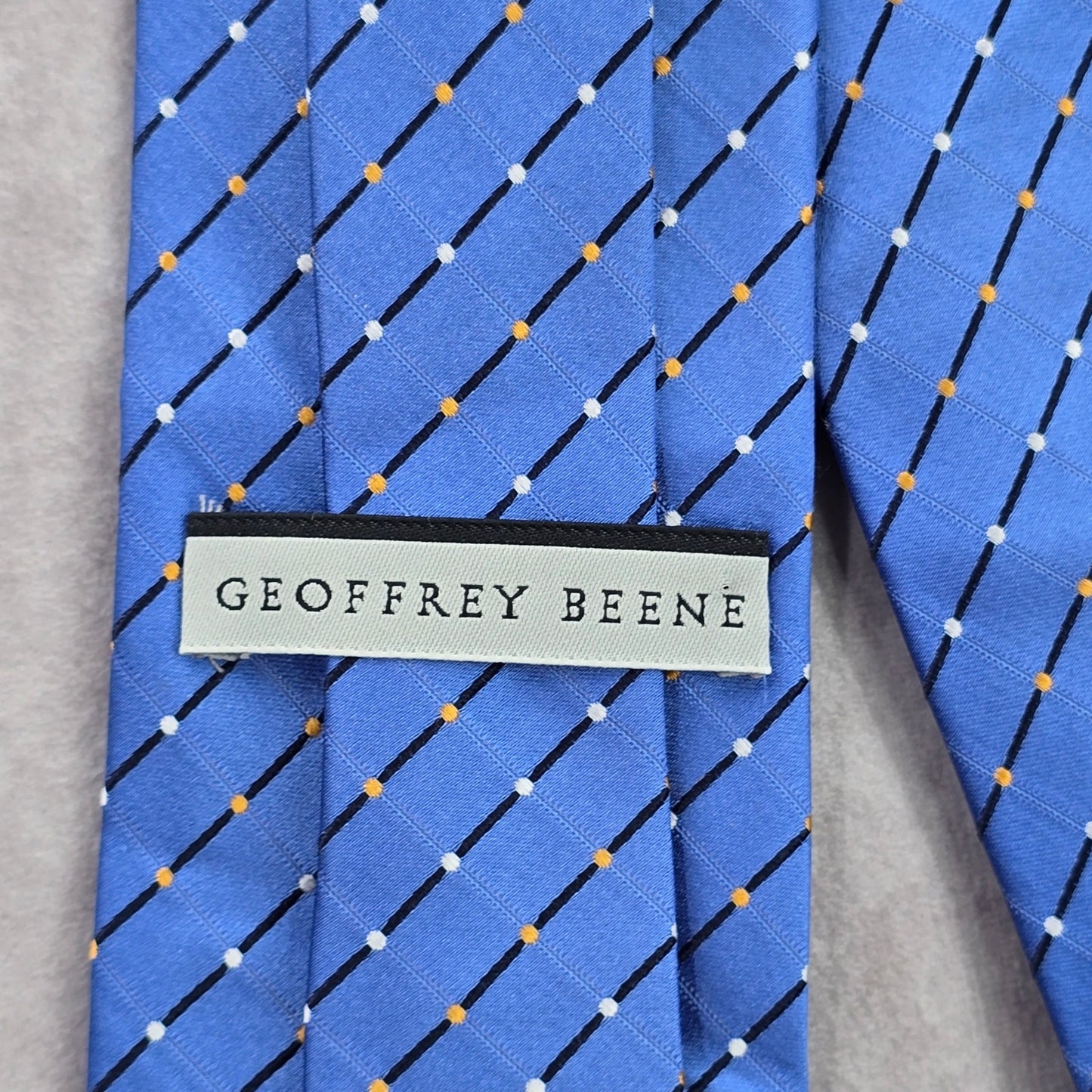 Geoffrey Beene Blue Plaid Stripe Geometric Polka Dot Silk Neck Tie Men's