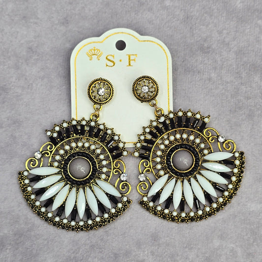 Gold Gray White Boho Floral Dangle Stud Gems Fashion Jewelry Earrings NWT JB2-35