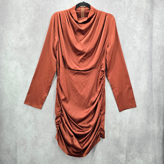 Shein Brown Copper Drape Long Sleeve Zipper Party Y2K Indie Dress Medium 8/10