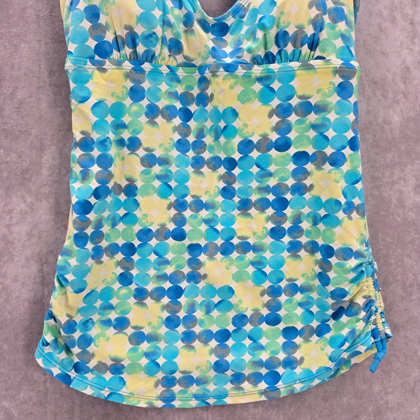 Blue Circle Print Crisscross Scrunch Tie Padded Swimwear Tankini Top Small 6